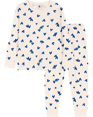 Petit Bateau Set Pigiama - Maglia/Pantalone - Cuori Blu - 100% Cotone Bio Pigiami