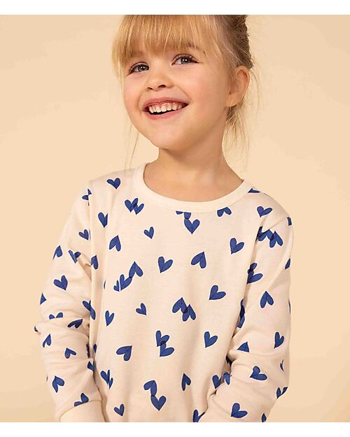 Petit Bateau Set Pigiama - Maglia/Pantalone - Cuori Blu - 100% Cotone Bio Pigiami