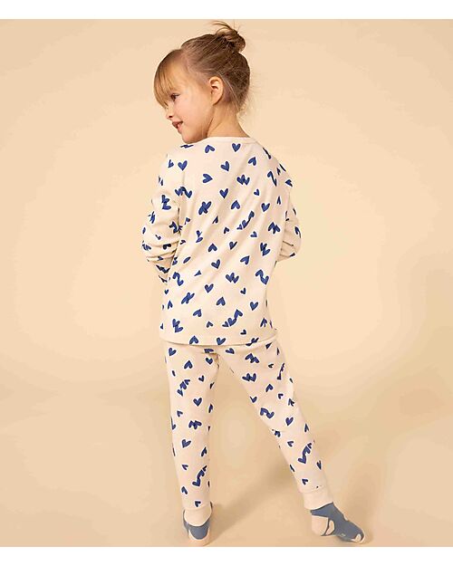 Petit Bateau Set Pigiama - Maglia/Pantalone - Cuori Blu - 100% Cotone Bio Pigiami