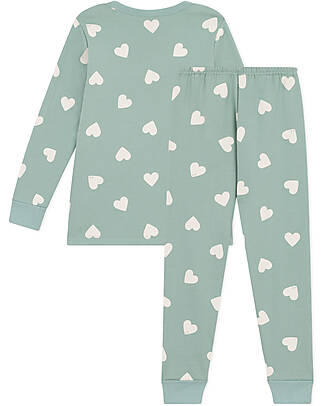 Petit Bateau Set Pigiama - Maglia/Pantalone - Cuori - Verde - 100% Cotone Bio Felpato Pigiami