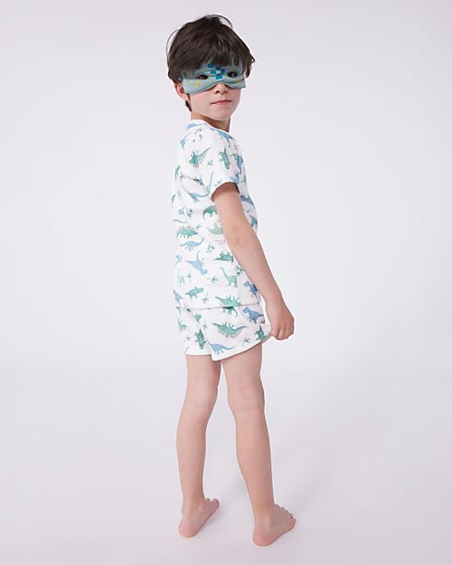 Petit Bateau Set Pigiama - Maglia/Pantalone + Maschera - Dinosauri - Bianco - 100% Cotone Pigiami