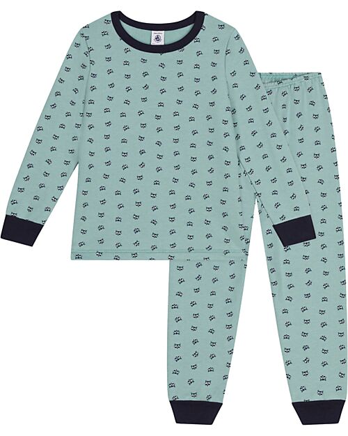 Petit Bateau Set Pigiama - Maglia/Pantalone - Orsetto Lavatore - Verde Acqua - 100% Cotone Felpato Pigiami