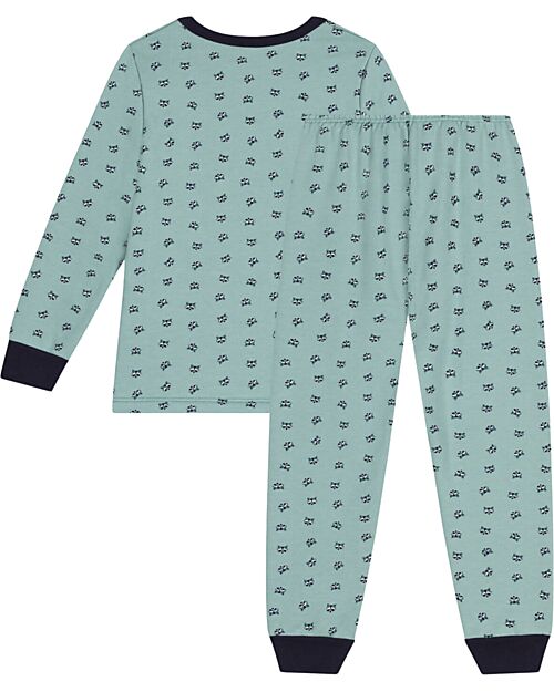 Petit Bateau Set Pigiama - Maglia/Pantalone - Orsetto Lavatore - Verde Acqua - 100% Cotone Felpato Pigiami