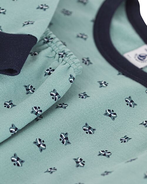 Petit Bateau Set Pigiama - Maglia/Pantalone - Orsetto Lavatore - Verde Acqua - 100% Cotone Felpato Pigiami