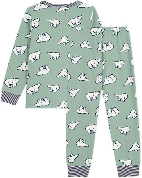 Petit Bateau Set Pigiama - Maglia/Pantalone - Orsi Polari - Verde Salvia - 100% Cotone Felpato Pigiami