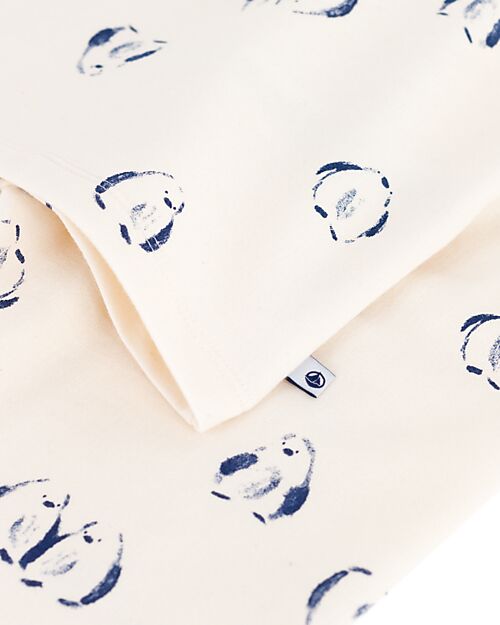 Petit Bateau Set Pigiama - Maglia/Pantalone - Pinguini - Bianco Latte - 100% Cotone Felpato Pigiami