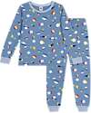 Petit Bateau Set Pigiama - Maglia/Pantalone - Spazio - Azzurro - 100% Cotone Felpato Pigiami
