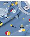 Petit Bateau Set Pigiama - Maglia/Pantalone - Spazio - Azzurro - 100% Cotone Felpato Pigiami