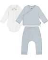 Petit Bateau Set regalo Nascita - Cardigan, Body e Pantaloni - Bianco e Azzurro - 100% Cotone Completi e Set