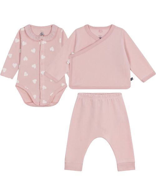 Petit Bateau Set regalo Nascita - Cardigan, Body e Pantaloni - Rosa - 100% Cotone Completi e Set