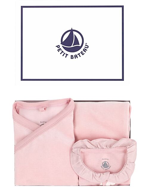 Petit Bateau Set regalo Nascita - Cardigan, Body e Pantaloni - Rosa - 100% Cotone Completi e Set