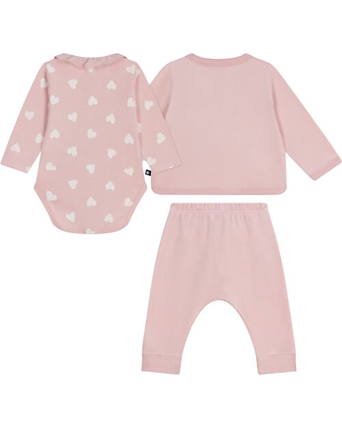 Petit Bateau Set regalo Nascita - Cardigan, Body e Pantaloni - Rosa - 100% Cotone Completi e Set