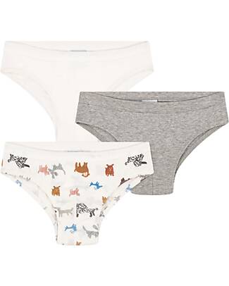 Petit Bateau Slip - Pacco da 3 - Bianco/Grigio/Animals - 100% Cotone Bio Slip