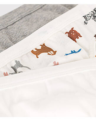 Petit Bateau Slip - Pacco da 3 - Bianco/Grigio/Animals - 100% Cotone Bio Slip