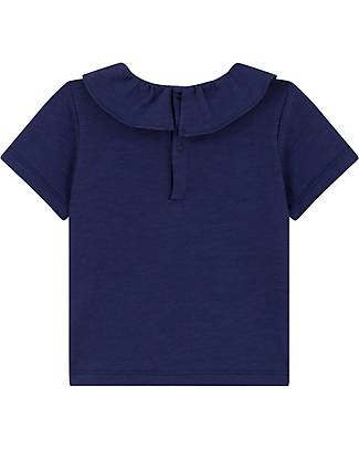 Petit Bateau T-shirt con Volant - Blu - con Bottoni a Pressione - Cotone Organico T-shirt
