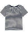 Petit Bateau T-shirt con Volant - Righe - Blu e Bianco - con Bottoni a Pressione - Cotone Organico T-shirt