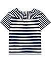 Petit Bateau T-shirt con Volant - Righe - Blu e Bianco - con Bottoni a Pressione - Cotone Organico T-shirt