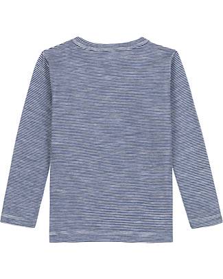 Petit Bateau T-Shirt Manica Lunga Millerighe - Blu/Bianco - Lana e Cotone Maglie Manica Lunga