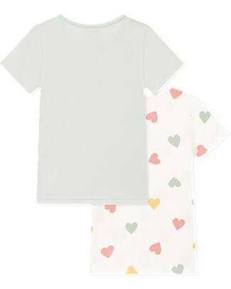 Petit Bateau T-Shirt Maniche Corte Bambina - Pacco da 2 - Verde e Motivo Cuore - Finiture Picot - 100% Cotone T-shirt