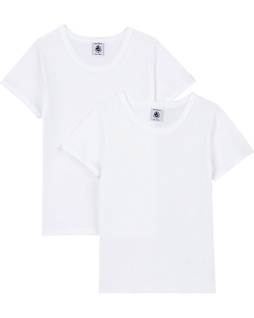Petit Bateau T-Shirt - Pacco da 2 - Bianco - Finiture Picot - 100% Cotone Bio T-shirt