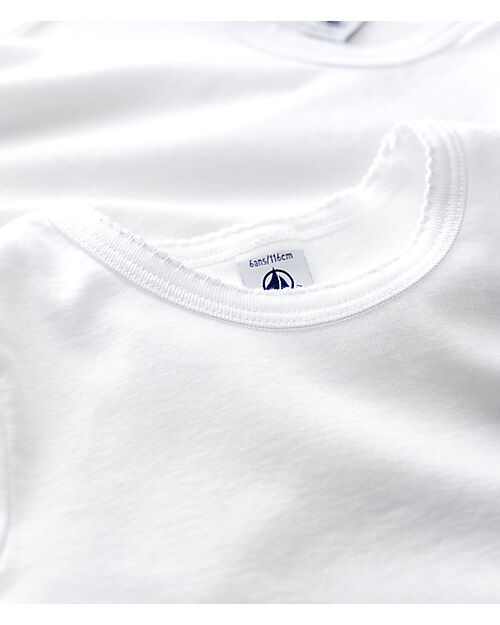 Petit Bateau T-Shirt - Pacco da 2 - Bianco - Finiture Picot - 100% Cotone Bio T-shirt