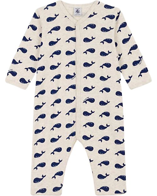 Petit Bateau Tutina a Manica Lunga - Balene - 100% Cotone Organico Tutine Lunghe