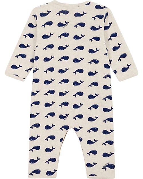 Petit Bateau Tutina a Manica Lunga - Balene - 100% Cotone Organico Tutine Lunghe