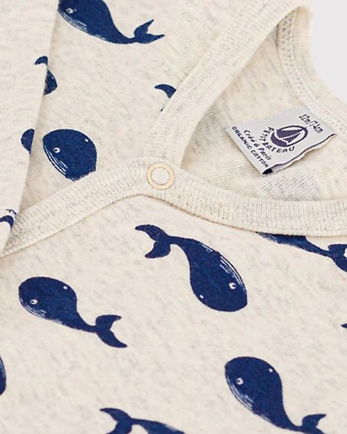 Petit Bateau Tutina a Manica Lunga - Balene - 100% Cotone Organico Tutine Lunghe