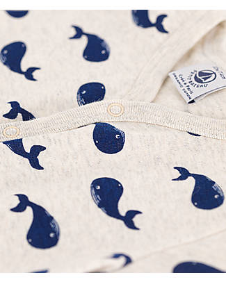 Petit Bateau Tutina Corta - Beige Balene Blu - Cotone Organico Tutine Corte