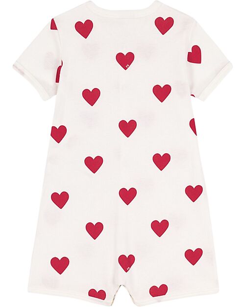 Petit Bateau Tutina Corta - Bianca - Cuori - 100% Cotone Organico Tutine Corte
