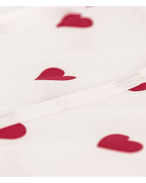 Petit Bateau Tutina Corta - Bianca - Cuori - 100% Cotone Organico Tutine Corte