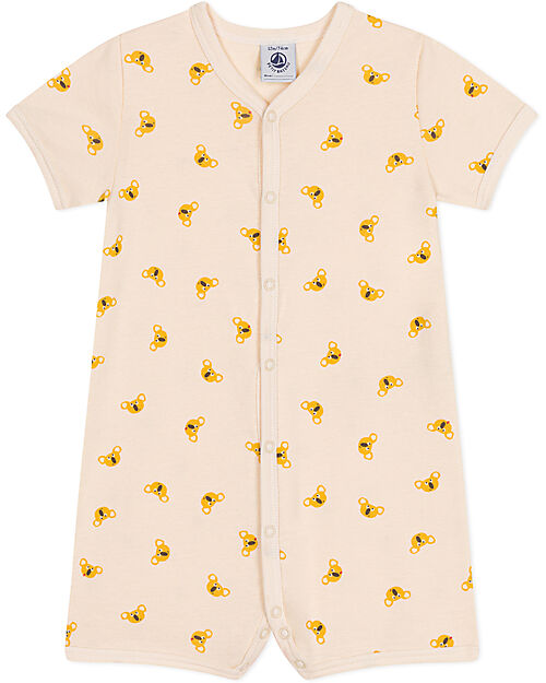 Petit Bateau Tutina Corta - Bianco Avalanche/Koala - 100% Cotone Organico Tutine Corte