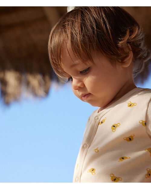 Petit Bateau Tutina Corta - Bianco Avalanche/Koala - 100% Cotone Organico Tutine Corte