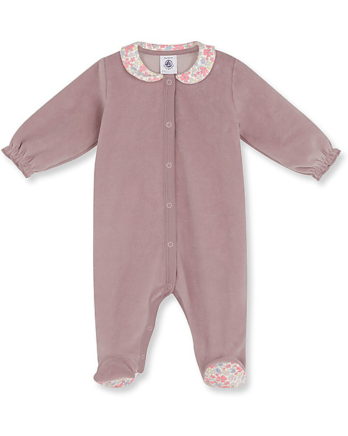Petit Bateau Tutina in Ciniglia rosa antico e stampa a fiori - Morbida e Calda Tutine Lunghe