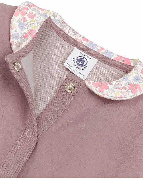 Petit Bateau Tutina in Ciniglia rosa antico e stampa a fiori - Morbida e Calda Tutine Lunghe