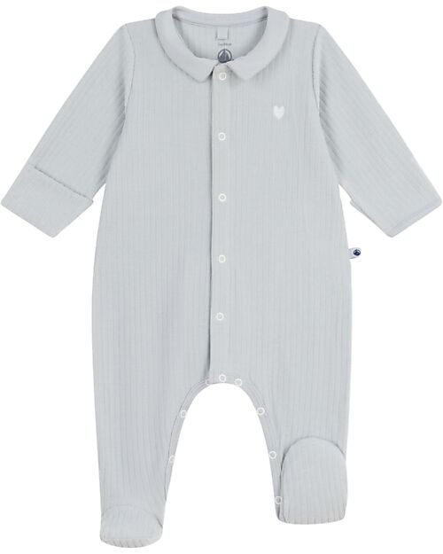 Petit Bateau Tutina Intera in Ciniglia con Colletto - Grigio - 100% Cotone Tutine Lunghe