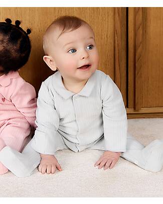 Petit Bateau Tutina Intera in Ciniglia con Colletto - Grigio - 100% Cotone Tutine Lunghe