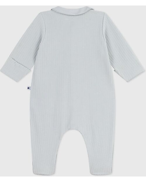 Petit Bateau Tutina Intera in Ciniglia con Colletto - Grigio - 100% Cotone Tutine Lunghe