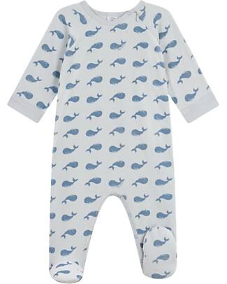 Petit Bateau Tutina Intera in Ciniglia con Zip - Balene - 100% Cotone Tutine Lunghe