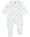 Petit Bateau Tutina Intera in Tessuto Felpato Spazzolato - Bianco con Cuori Azzurri - 100% Cotone Tutine Lunghe