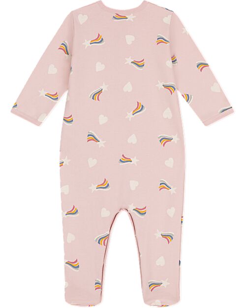 Petit Bateau Tutina Intera in Tessuto Felpato Spazzolato - Rosa - Stelle e Cuori - 100% Cotone Tutine Lunghe