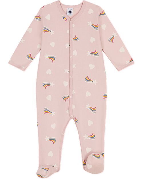 Petit Bateau Tutina Intera in Tessuto Felpato Spazzolato - Rosa - Stelle e Cuori - 100% Cotone Tutine Lunghe