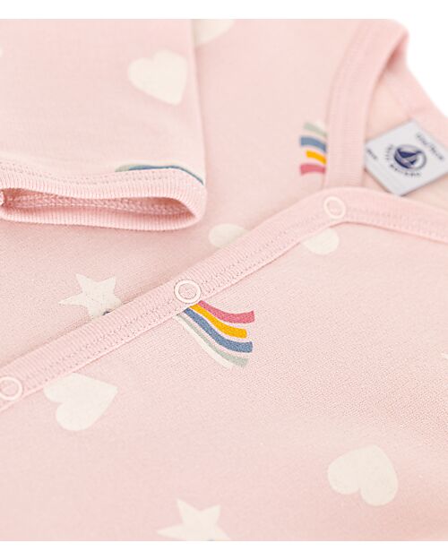 Petit Bateau Tutina Intera in Tessuto Felpato Spazzolato - Rosa - Stelle e Cuori - 100% Cotone Tutine Lunghe