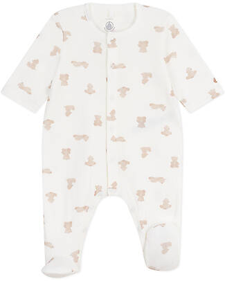 Petit Bateau Tutina Intera in Tubique - Bianca - Orsetti - 100% Cotone Tutine Lunghe