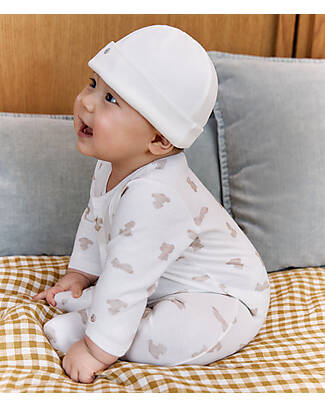Petit Bateau Tutina Intera in Tubique - Bianca - Orsetti - 100% Cotone Tutine Lunghe