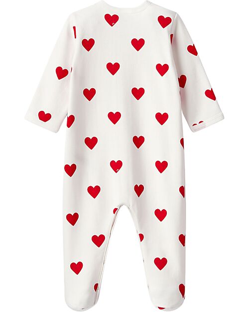 Petit Bateau Tutina Intera Manica Lunga - con Piedini - Bianca - Cuori - 100% Cotone Bio Tutine Lunghe