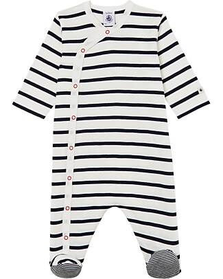 Petit Bateau Tutina Intera Manica Lunga - Righe Bianche e Blu - 100% Cotone Bio Tutine Lunghe
