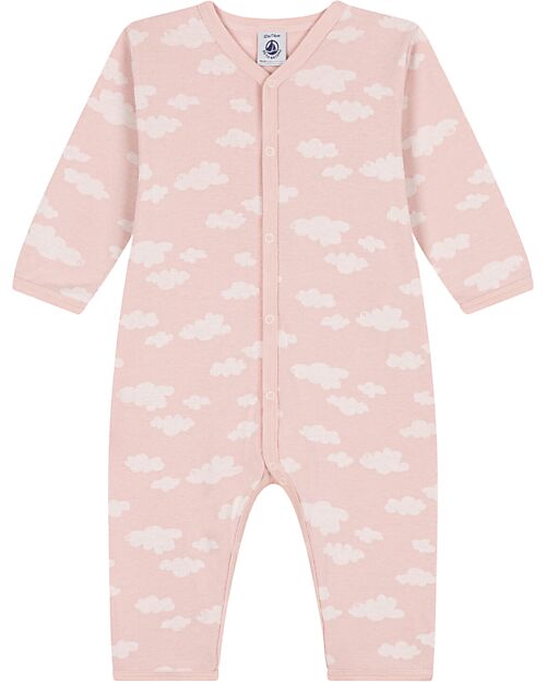 Petit Bateau Tutina Intera Manica Lunga - Senza Piedini - Nuvole - Rosa - 100% Cotone Bio Tutine Lunghe