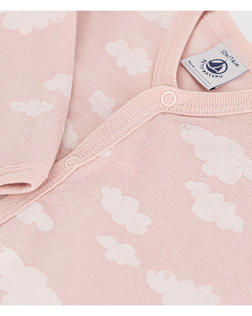 Petit Bateau Tutina Intera Manica Lunga - Senza Piedini - Nuvole - Rosa - 100% Cotone Bio Tutine Lunghe