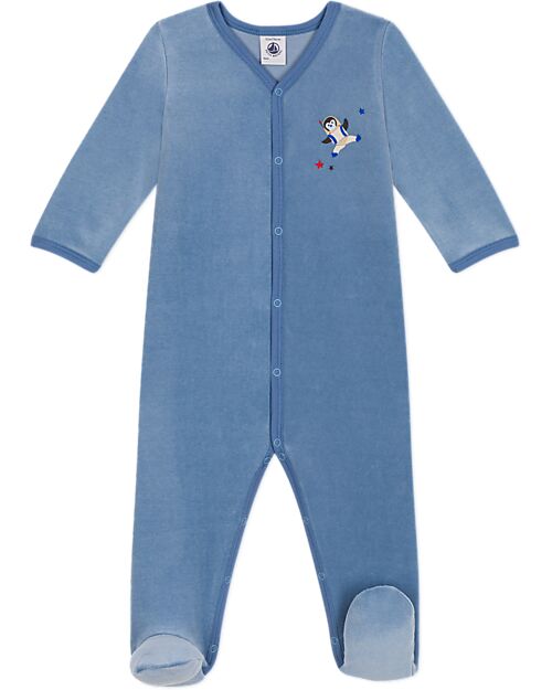 Petit Bateau Tutina Intera Maniche Lunghe in Ciniglia - Azzurro - 100% Cotone Tutine Lunghe